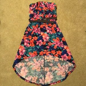Strapless floral/ Hawaiian print high low dress